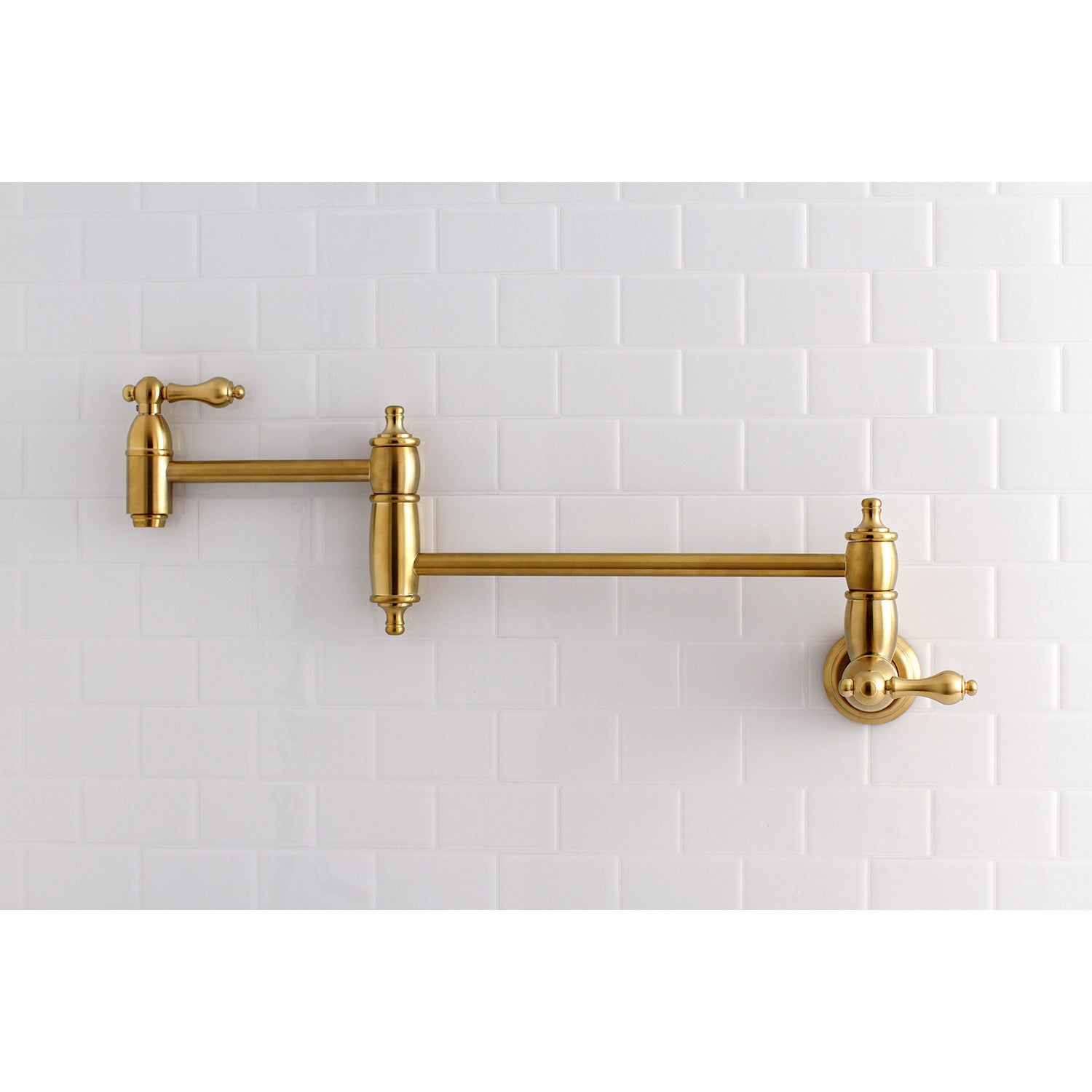Kingston Heirloom KS3107AL - Restoration Two-Handle 1-Hole Wall Mount Pot Filler Faucet, Brushed Brass — thumbnail 2
